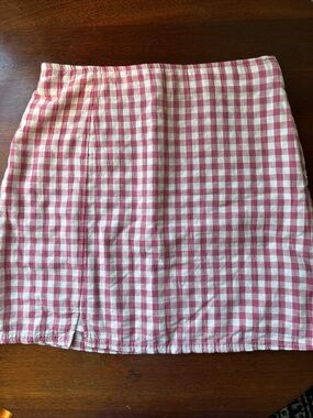 American Eagle pink gingham cotton/linen mini skirt